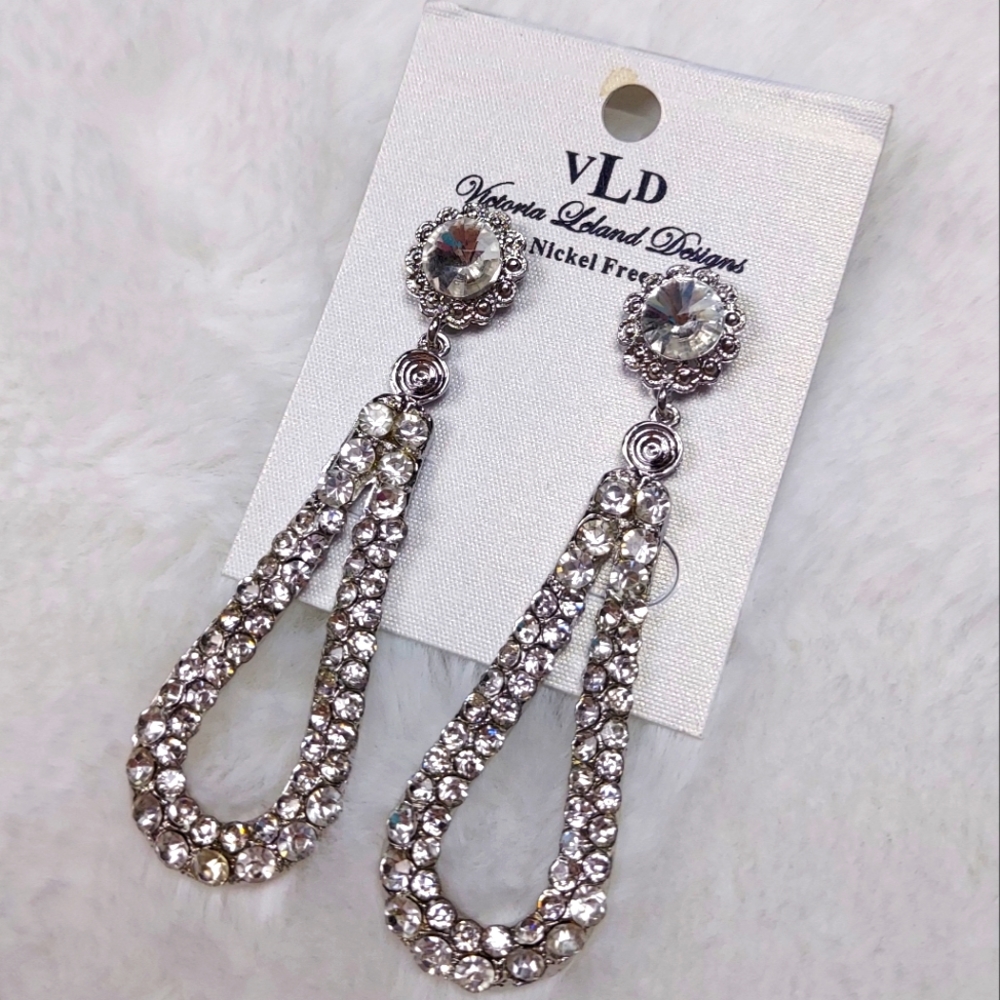 VLD Nickel Free Silver Metal Rhinestone Embellished Drop Post Earrings